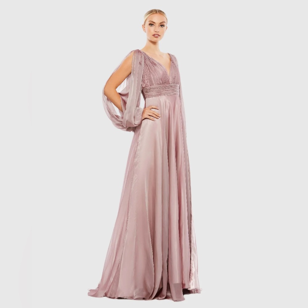 Mac Duggal Chiffon Open Sleeve A-Line Gown Flowy Elegant Dress Womens Size 4 NWT